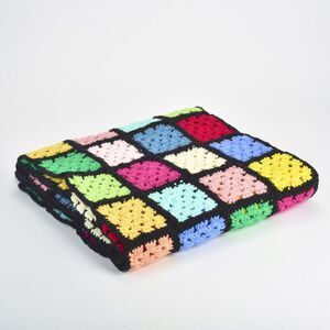 Vintage Handcrafted Colorful 70s Boho Granny Square Throw 45" x 52"